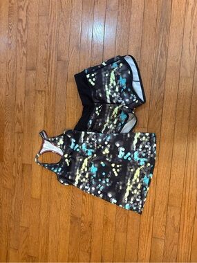 Ivivva Black Tank Top and Shorts Set with Blue and Yellow Dot Print